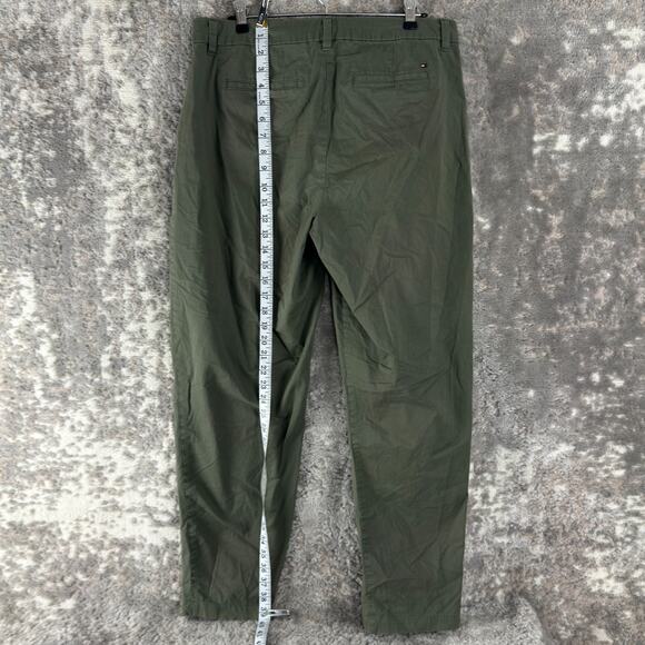 Tommy Hilfiger Size 10 Flat Front Straight Leg Chino Pant Olive Green Button Zip - Picture 2 of 11